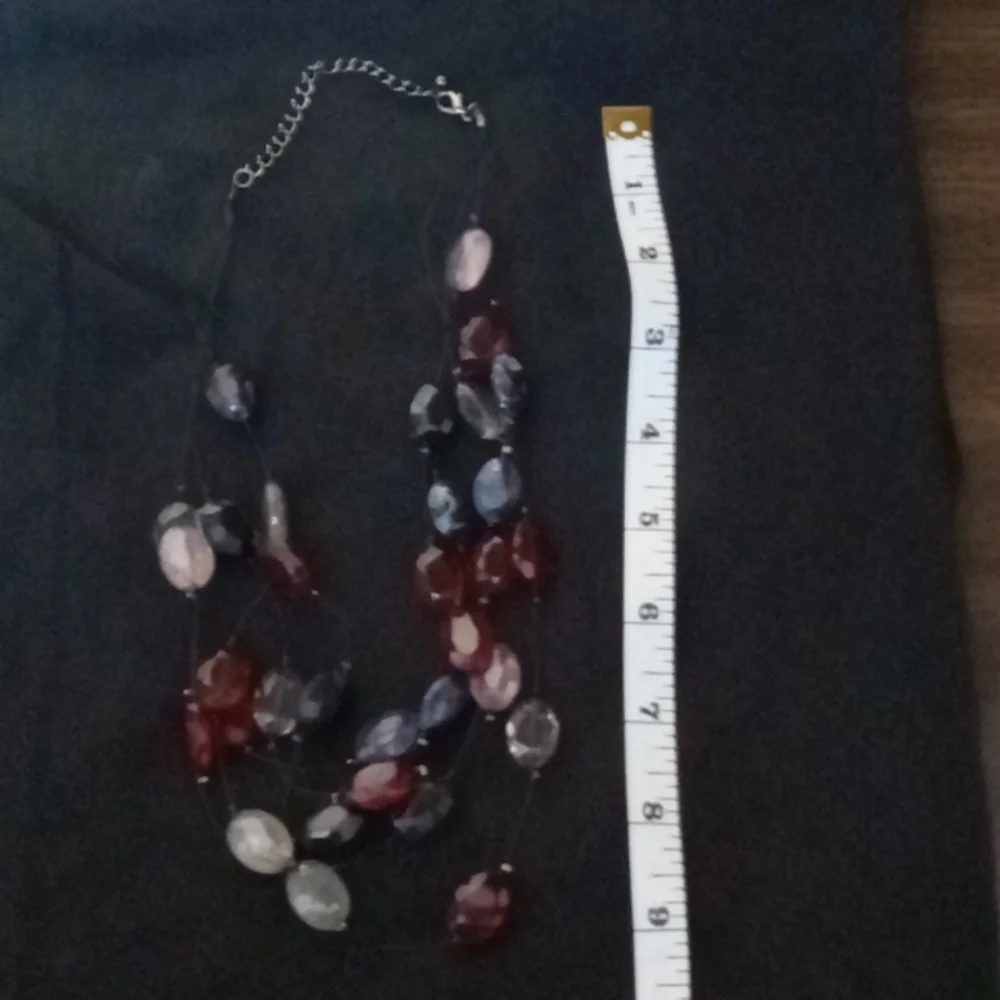 Red, White and Blue Beads on Multi Wire Necklace